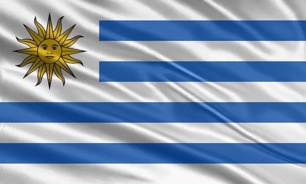 Diseño de la bandera uruguaya. ondeando la bandera de uruguay hecha de tela satinada o de seda. ilustración vectorial.