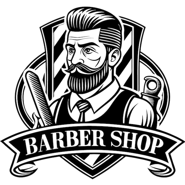 Diseño de banderas de estilo de línea relacionada con la barbería