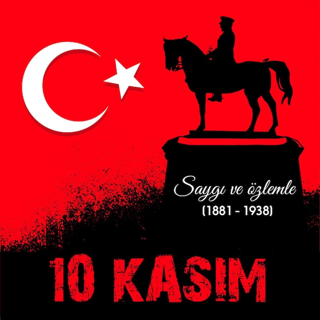 Vector diseño de banner de 10 kasim - diseño de banner de ataturk - ilustración de la estatua de ataturk - 10 kasim