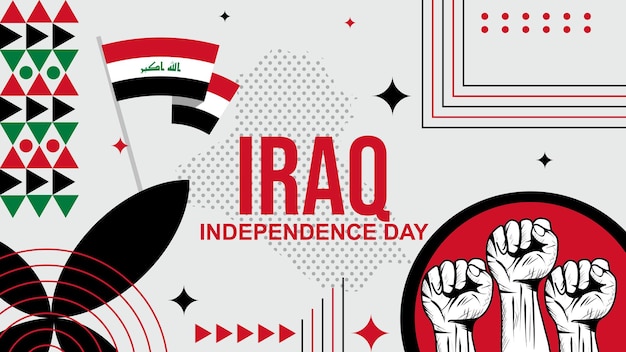 Diseño de banner abstracto del día de la independencia de irak con bandera y mapa tema de color de bandera patrón geométrico retro moderno