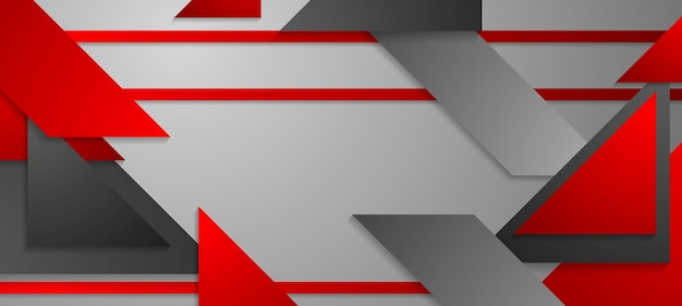 Vector diseño de banner abstracto de tecnología gris oscuro y rojo fondo geométrico de papel vectorial