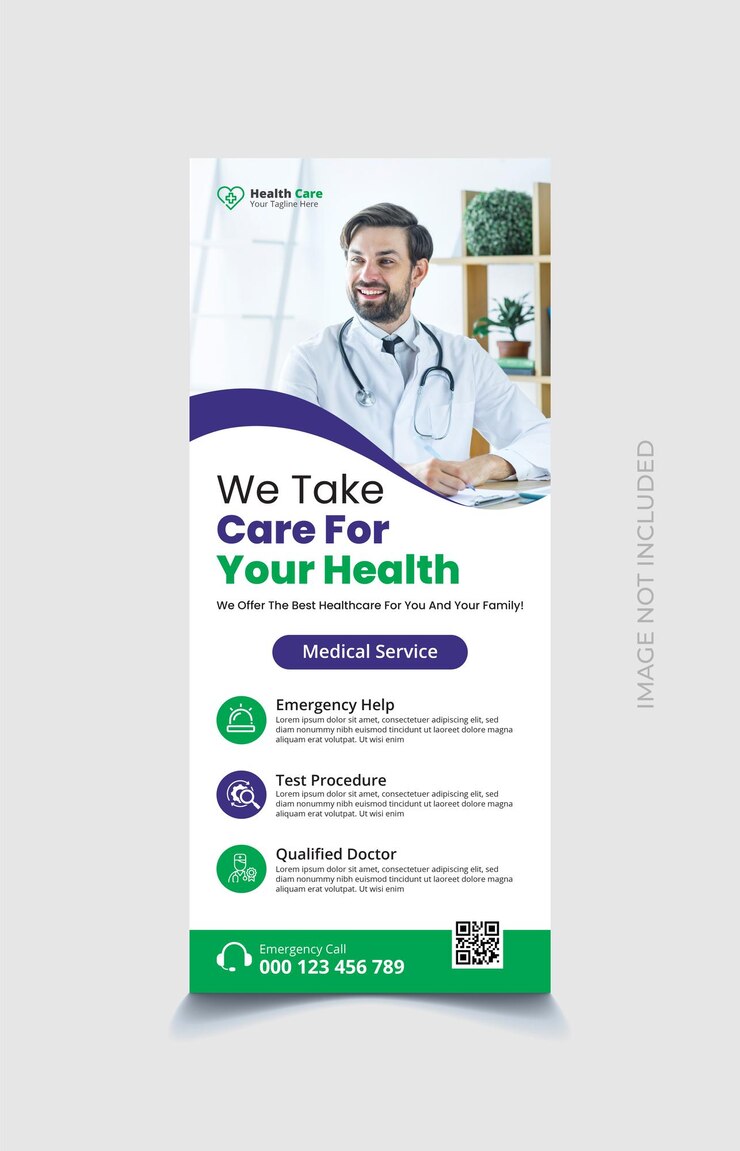 Diseño de banner acumulativo de atención médica y atención médica