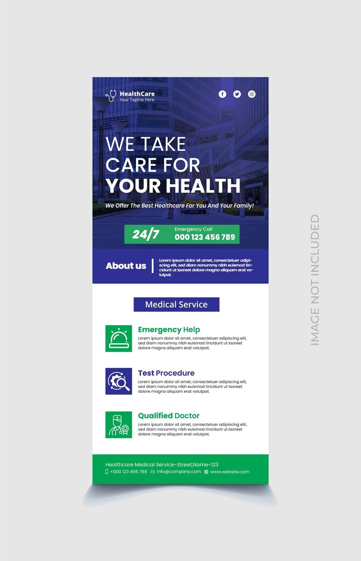 Diseño de banner acumulativo de atención médica y atención médica