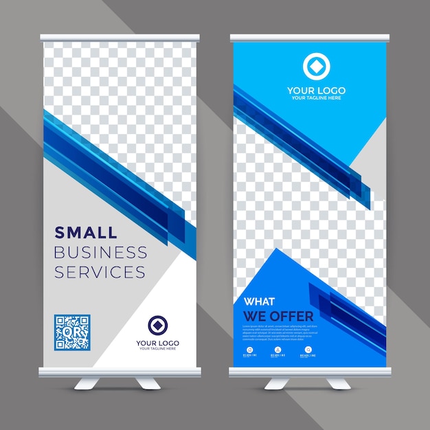 Diseño de banner acumulativo de negocios corporativos modernos azules para marketing