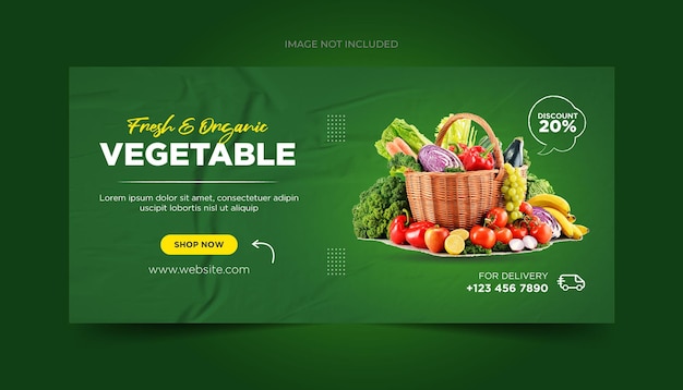 Diseño de banner de alimentos y verduras saludables.