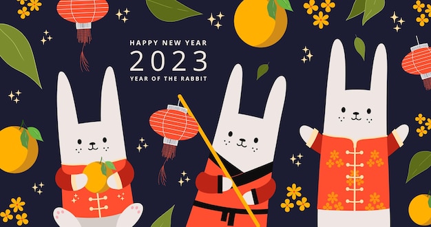 Diseño de banner de Año Nuevo chino 2023. Feliz Año Nuevo Chino. Diseño tradicional. Año del conejo.