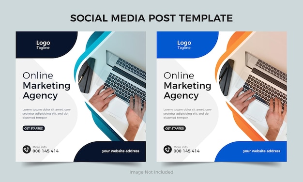 Diseño de banner azul de marketing digital o marketing en línea. Diseño de publicaciones en redes sociales corporativas.