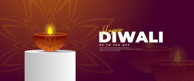 Diseño de banner de celebración de Diwali adecuado para necesidades promocionales minoristas.