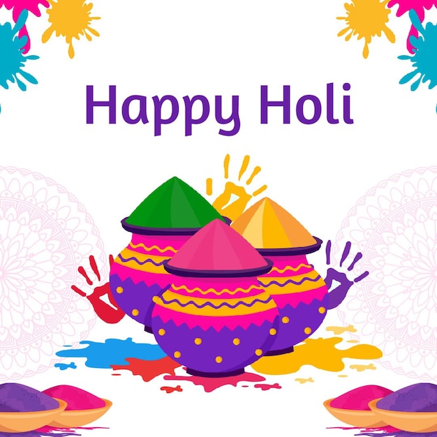Diseño de banner de celebración feliz de Holi plantilla de publicación en las redes sociales