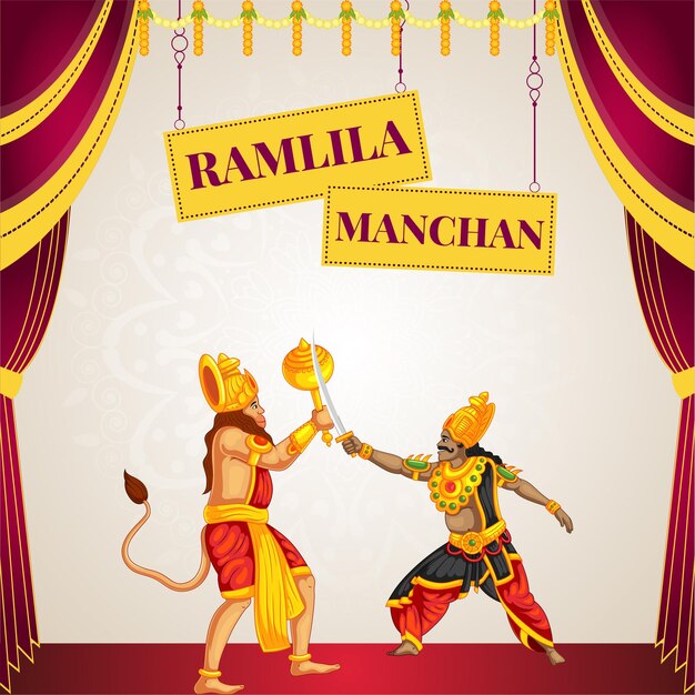 Diseño de banner para celebrar la plantilla de estilo de dibujos animados de ramlila manchan