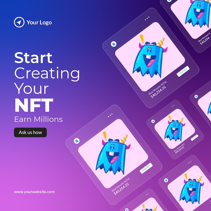 Vector diseño de banner para comenzar a crear su plantilla nft
