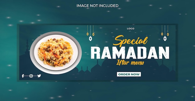 Vector diseño de banner de comida deliciosa ramadan kareem y plantilla de portada de facebook