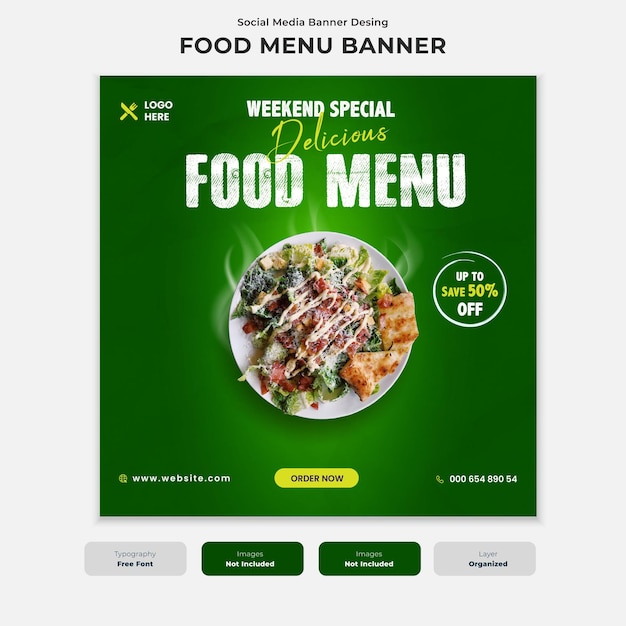 Diseño de banner de comida en redes sociales.