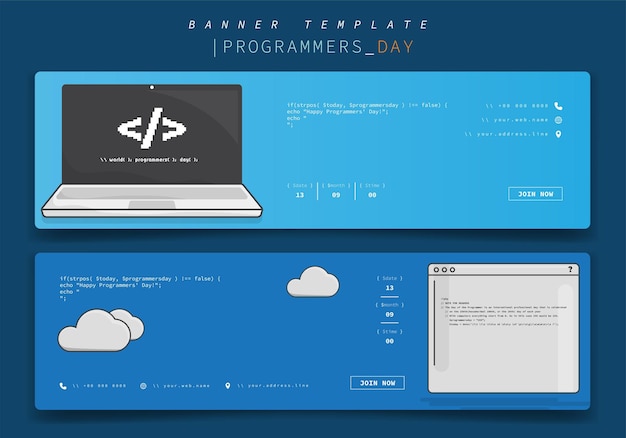Diseño de banner con computadora portátil y página de codificación en diseño de dibujos animados para el diseño del día de los programadores