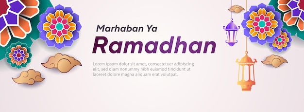 Diseño de banner de concepto de ramadán kareem. marhaban ya ramadán. diseño lujoso y elegante.