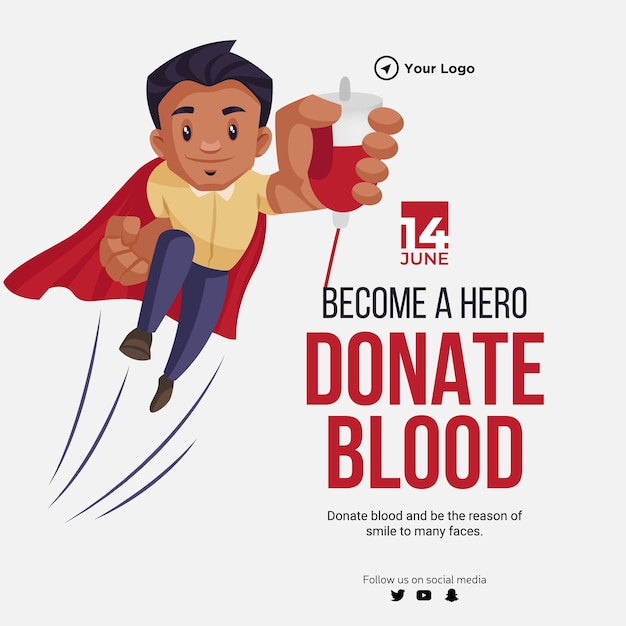 Diseño de banner de convertirse en un héroe donar plantilla de sangre