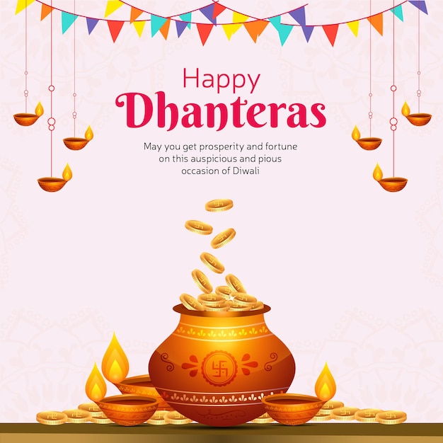 Diseño de banner creativo de la plantilla del festival indio happy dhanteras