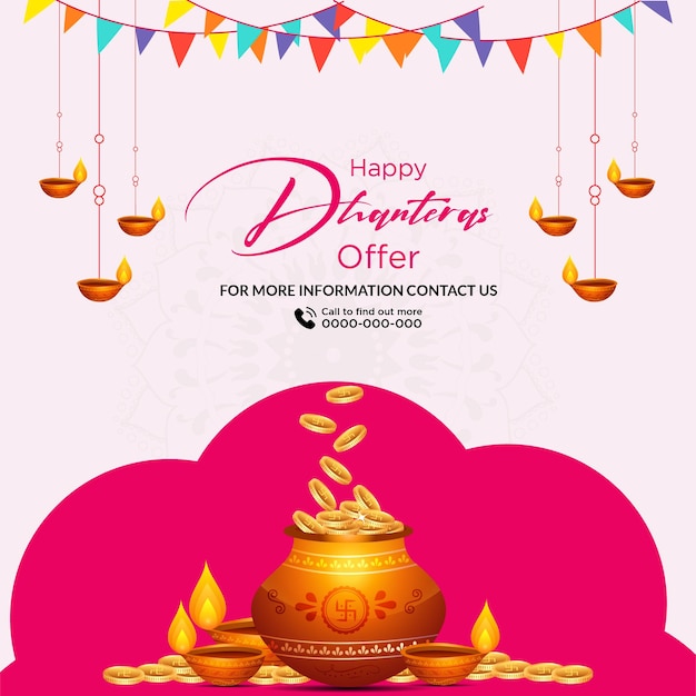 Diseño de banner creativo de la plantilla de oferta del festival indio Happy Dhanteras