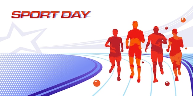 Diseño de banner deportivo de maratón Vector de ilustración de silueta de carrera