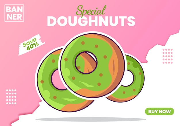 Diseño de banner de descuento de deliciosos donuts especiales