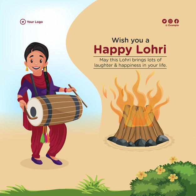 Diseño de banner de le deseo una feliz plantilla de lohri