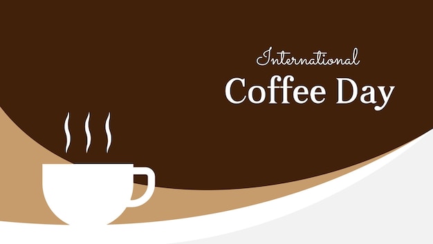 Diseño de banner del día internacional del café con ilustración de taza de café y formas abstractas onduladas ilustración vectorial