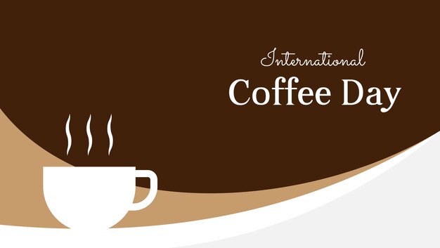 Diseño de banner del día internacional del café con ilustración de taza de café y formas abstractas onduladas ilustración vectorial