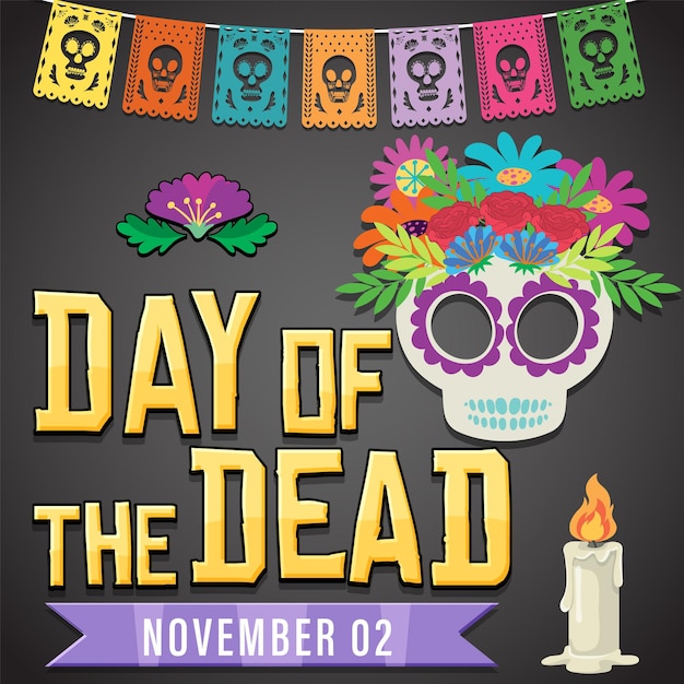 Vector diseño de banner del día de muertos.