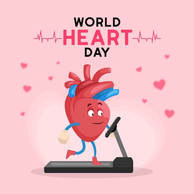 Diseño de banner del día mundial del corazón con carácter de corazón