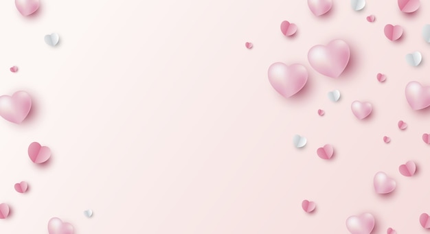 Diseño de banner del día de San Valentín de corazones en rosa