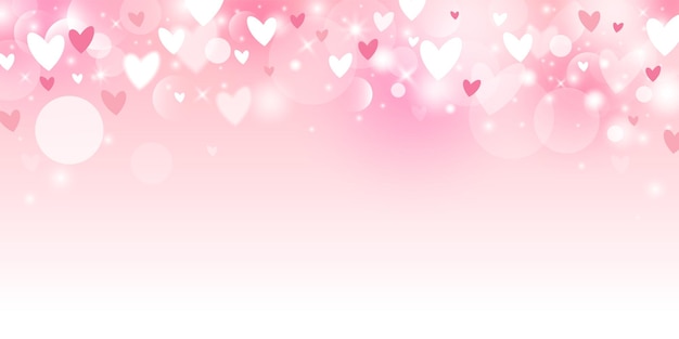 Vector diseño de banner del día de san valentín de luces bokeh rosadas abstractas con fondo de corazones con ilustración de vector de espacio de copia