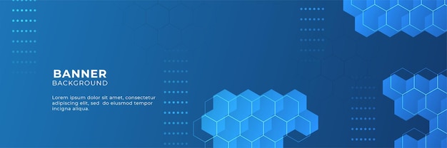 Diseño de banner digital de tecnología azul con hexágono