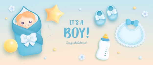 Diseño de banner de ducha de bebé vectorial