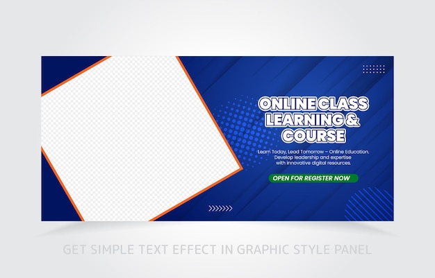 diseño de banner de educación digital para sitio web y más con efecto de texto en el panel de estilo gráfico
