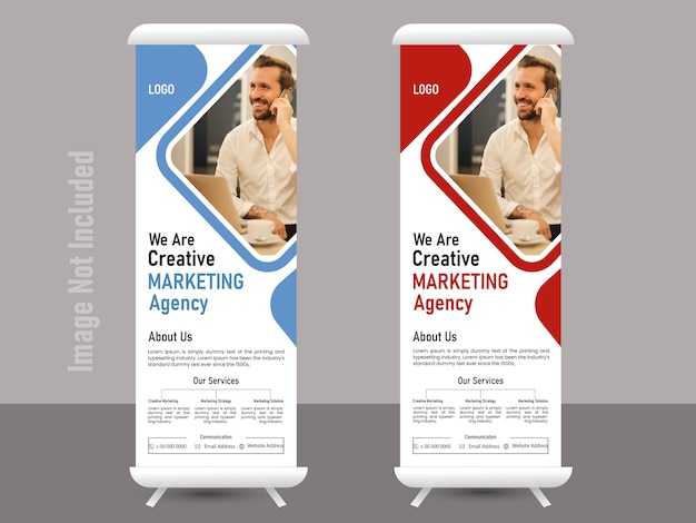 diseño de banner enrollable abstracto en estilo geométrico