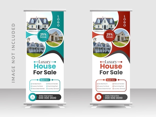Diseño de banner enrollable para agencia inmobiliaria o plantilla de banner desplegable