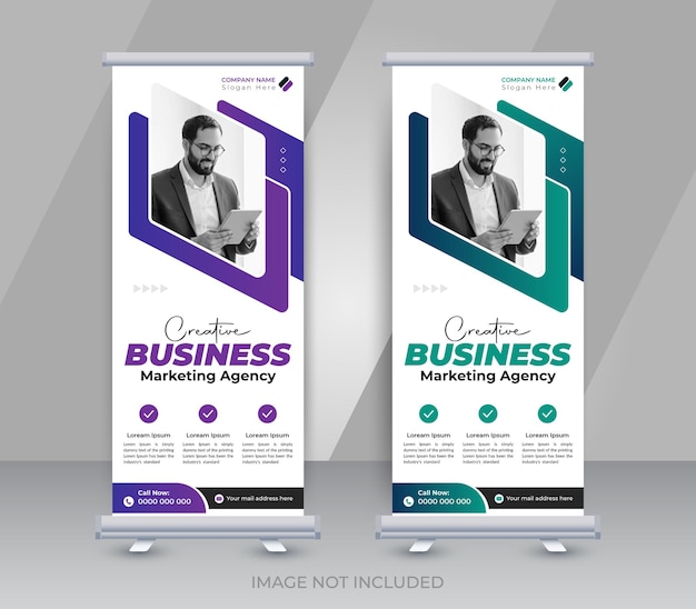 Diseño de banner enrollable de agencia de marketing empresarial creativo o plantilla de banner desplegable
