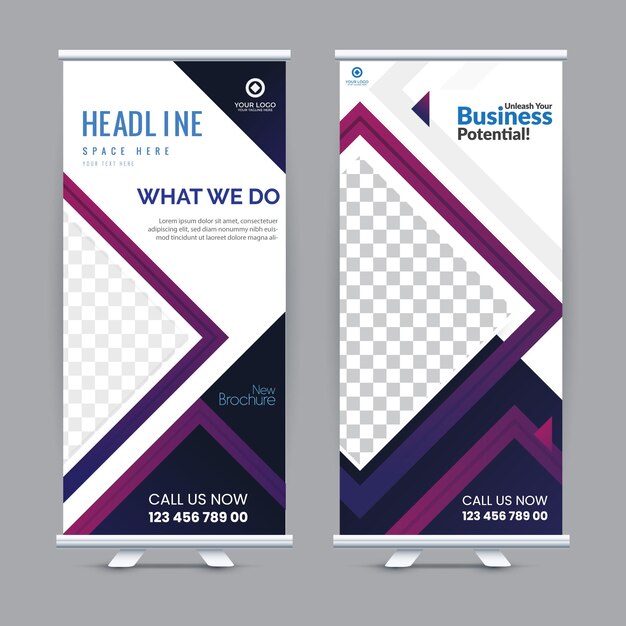 diseño de banner enrollable de agencia de negocios creativos o vector de plantilla de banner desplegable