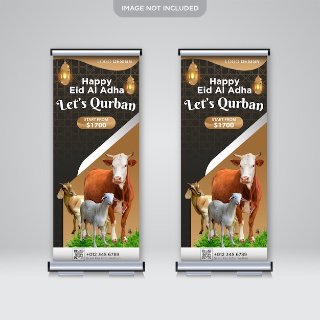 Diseño de banner enrollable feliz eid al adha mubarak para qurban islámico