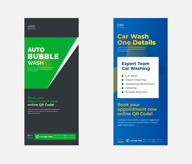Diseño de banner enrollable de lavado de autos Cartel de servicio de lavado de autos exprés Plantilla de folleto enrollable