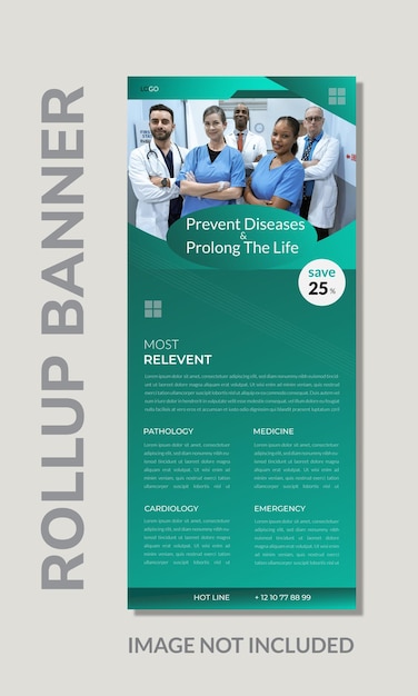Vector diseño de banner enrollable médico y sanitario.