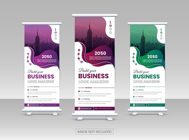Diseño de banner enrollable de soporte comercial o plantilla de banner desplegable
