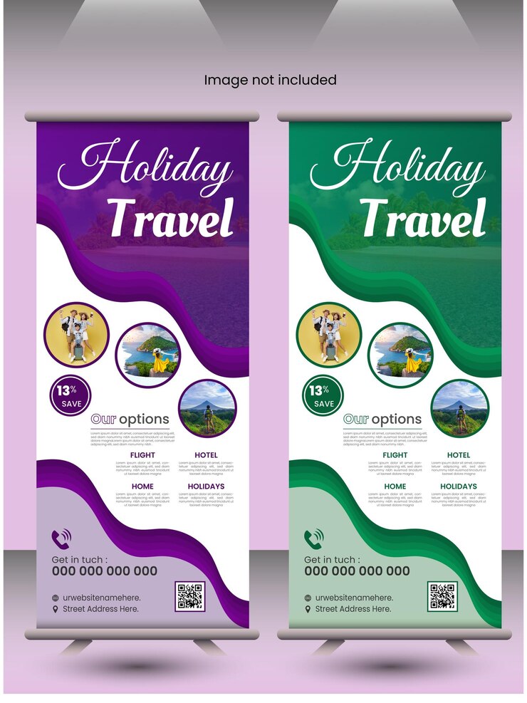 Diseño de banner enrollable de viaje.