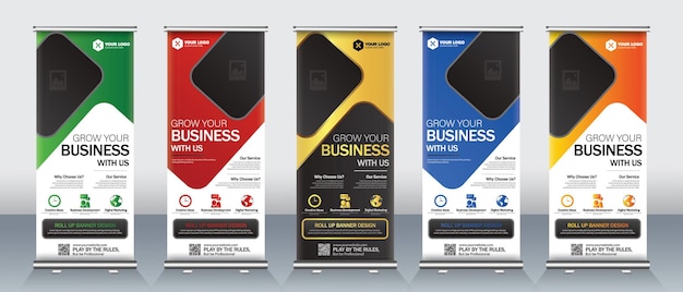 diseño de banner enrollado abstracto para promociones de marketing de eventos comerciales