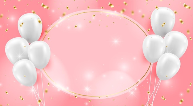 Diseño de banner de felicitaciones de feliz cumpleaños con fondo rosa.