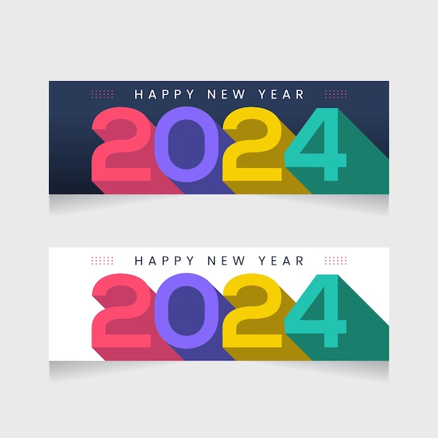 Vector diseño de banner de feliz año nuevo 2024 con concepto colorido