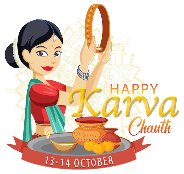 Diseño de banner de feliz día de karva chauth