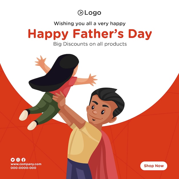 Vector diseño de banner de feliz día del padre con descuento en todos los productos.