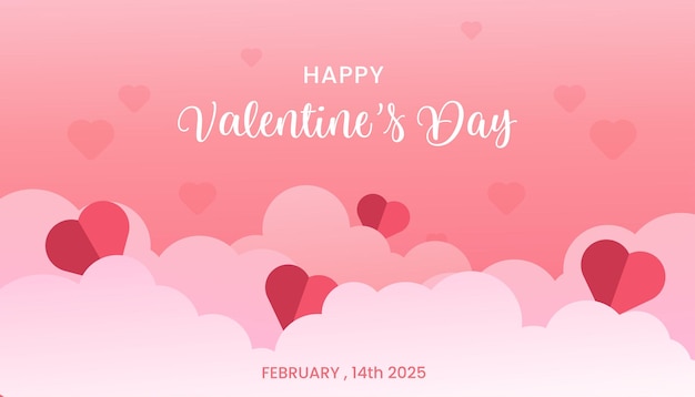 Diseño de banner de feliz día de San Valentín con decoración de marco de borde de estilo nube cortada en papel