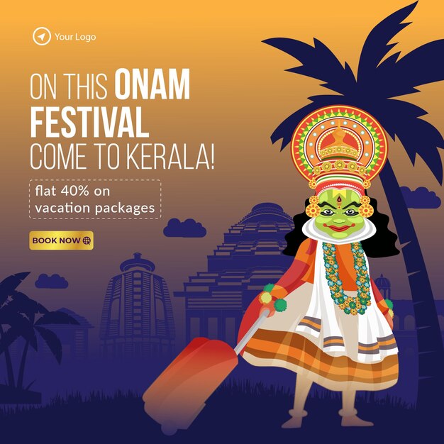 Diseño de banner de feliz onam plantilla del festival del sur de la india